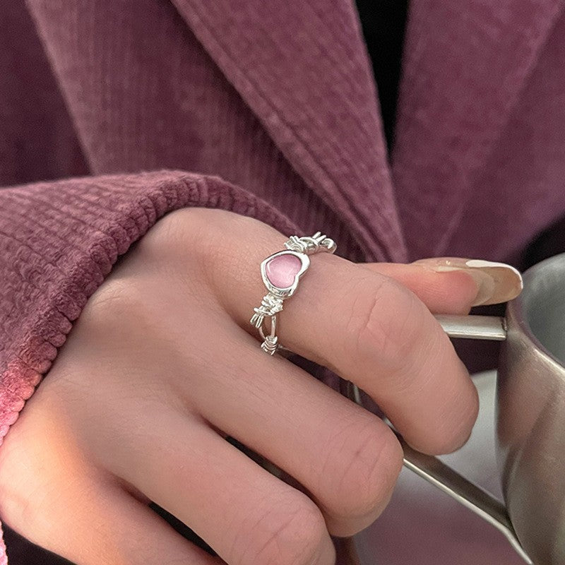 Damen Offener Ring mit herzförmigem Anhänger und funkelnden Akzenten Shop Nory