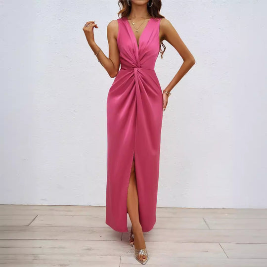 Damen Langkleid mit elegantem Wickeldesign und figurbetontem Schnitt