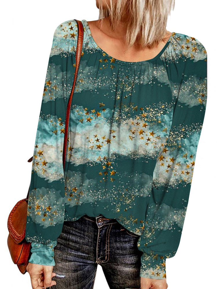 Damen Ethno-Print Oversize-Tunika mit Rundhalsausschnitt und langen Ballonärmeln Shop Nory