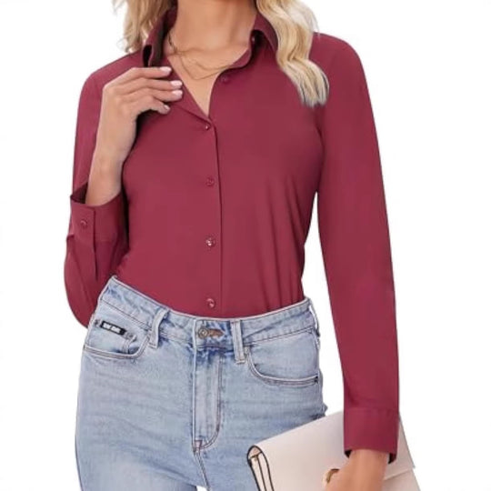 Damen Klassische Viskose-Stretch Hemdbluse mit Kentkragen und Manschetten Shop Nory