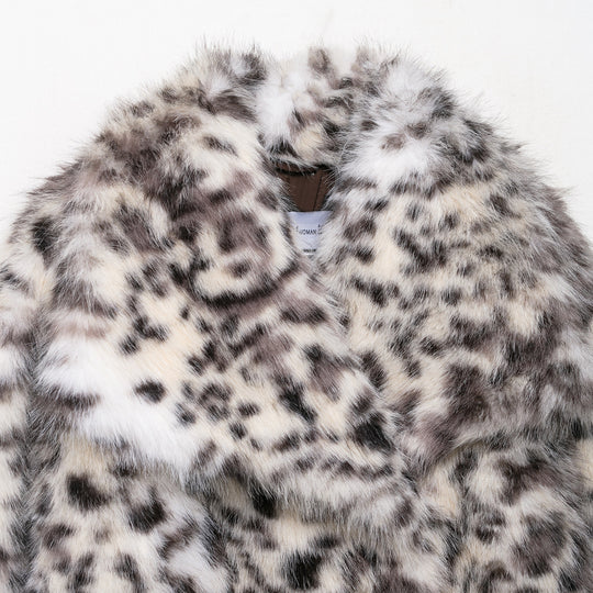 Damen Kurzer Kunstfellmantel mit Leopardenmuster und Schalkragen Shop Nory