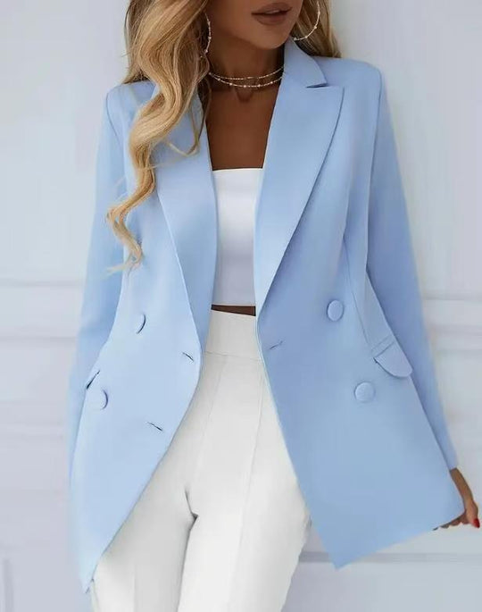 Damen Elegant taillierter Longblazer mit stoffbezogenen Knöpfen Shop Nory
