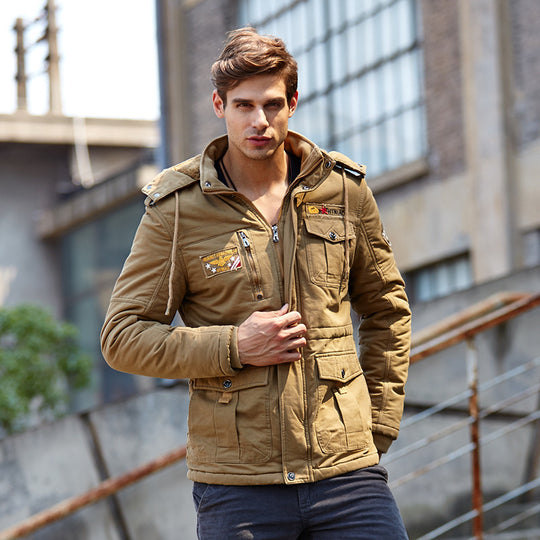 Herren gesteppte Feldjacke mit Kapuze Patch-Details und Thermofutter Shop Nory