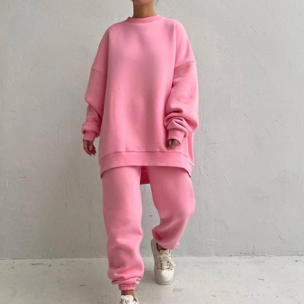 Damen bequemes Oversize-Loungewear-Set mit hohem Kragen und elastischen Bündchen