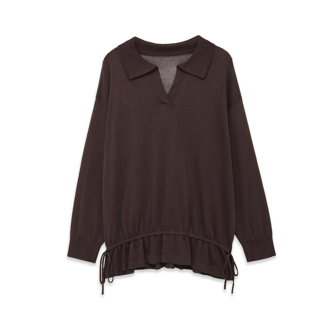 Damen Oversize‑Pullover mit Polokragen, V‑Ausschnitt und Tunnelzugsaum Shop Nory