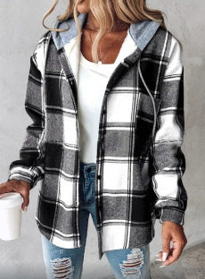 Damen Kapuzencardigan mit Streifen und Druckknopfblende Shop Nory