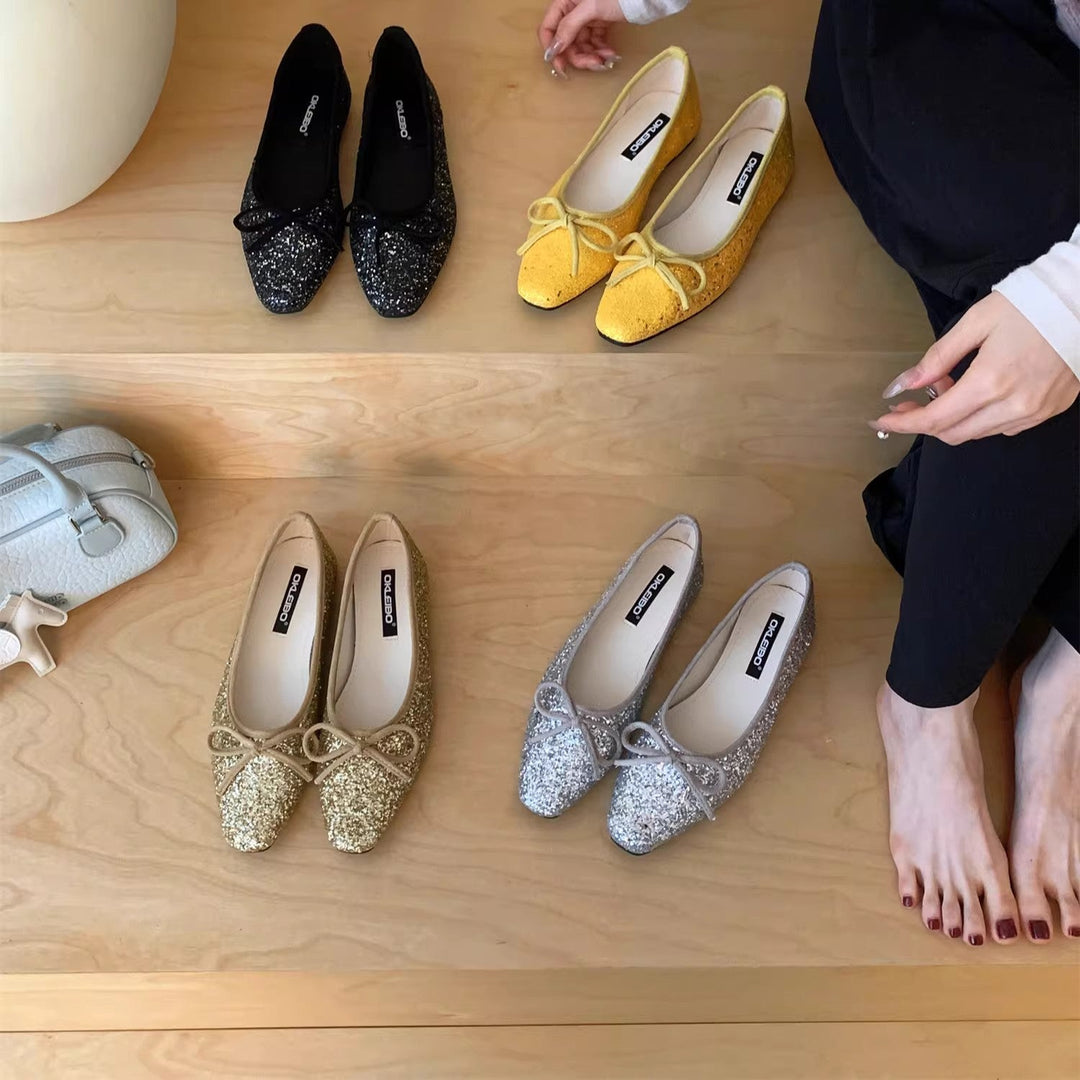 Damen Glitzernde Ballerinas mit eleganter Schleife und komfortabler Innensohle