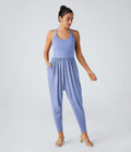 Damen nan lässiger Jersey-Overall mit Racerback, smockierter Taille und seitlichen Eingrifftaschen