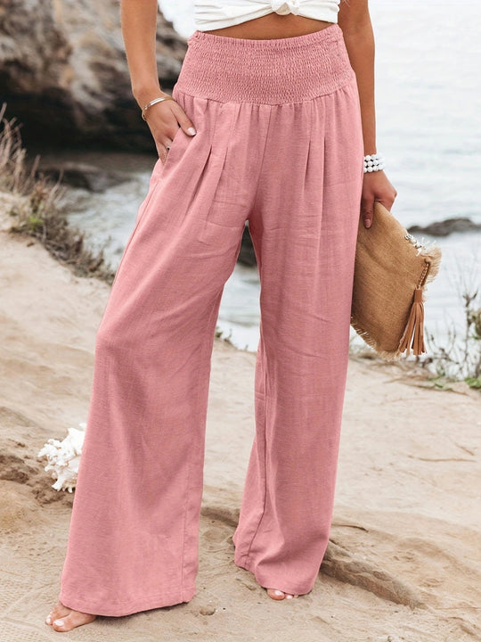 Damen weite Leinenhose mit elastischem Bund