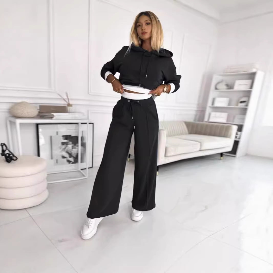 Damen nan Cropped Kapuzenpullover und weite taillenhohe Jogginghose Set Shop Nory