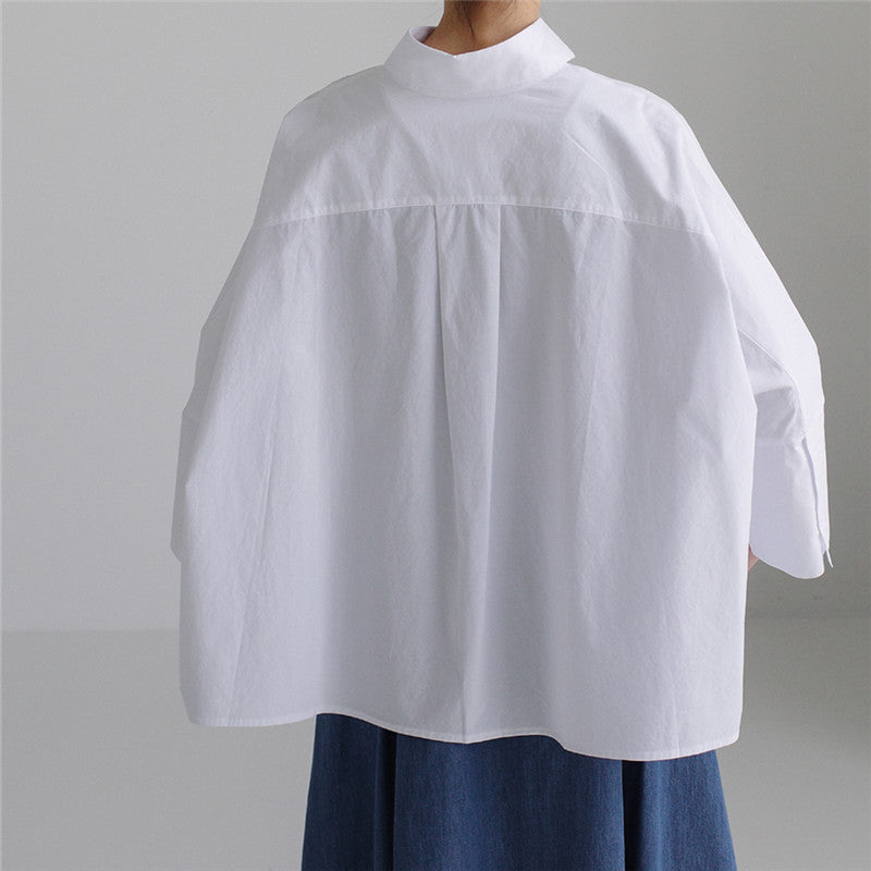 Damen weite Popeline-Bluse mit kastigem Schnitt und überschnittenen Ärmeln Shop Nory