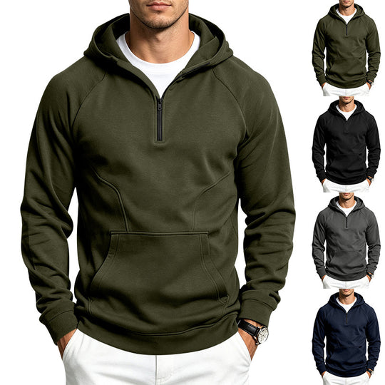 Herren Kapuzenpullover mit halbem Reißverschluss, sportlich-slim Fit und Kängurutasche Shop Nory
