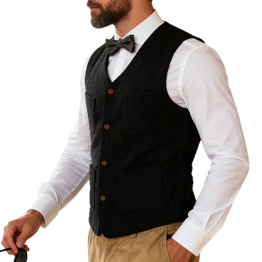 Herren Wollfilz-Weste mit V‑Ausschnitt, vier aufgesetzten Taschen und Knopfleiste Shop Nory