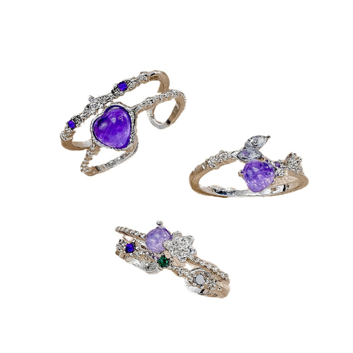 Damen Schmuckring-Set mit kunstvollen Herz- und floralen Designs Shop Nory