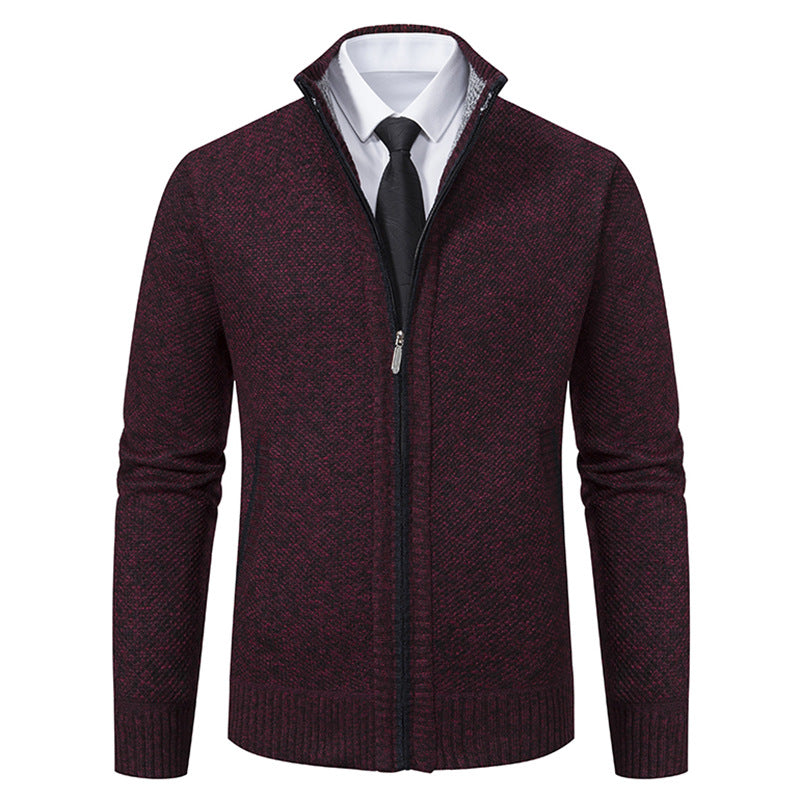 Herren elegante Strickjacke mit hohem Kragen und praktischem Reißverschluss
