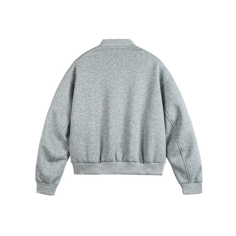 Unisex Boxy‑Sweatjacke mit durchgehendem Reißverschluss, Badge‑Applikationen und geripptem Saum Shop Nory