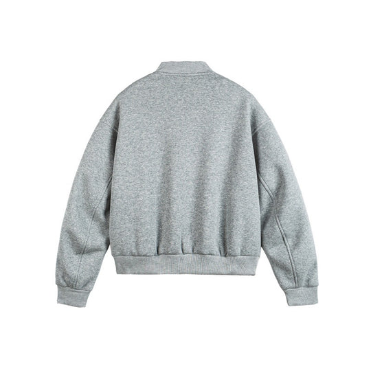 Unisex Boxy‑Sweatjacke mit durchgehendem Reißverschluss, Badge‑Applikationen und geripptem Saum Shop Nory