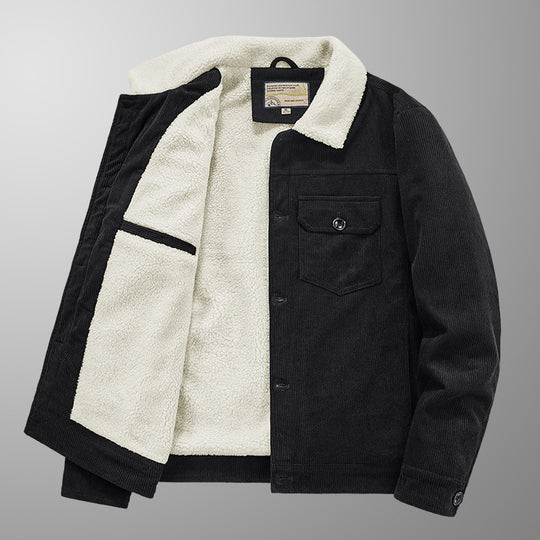 Herren Cord-Truckerjacke mit Sherpa-Innenfutter, Brustpattentasche und geradem Saum Shop Nory