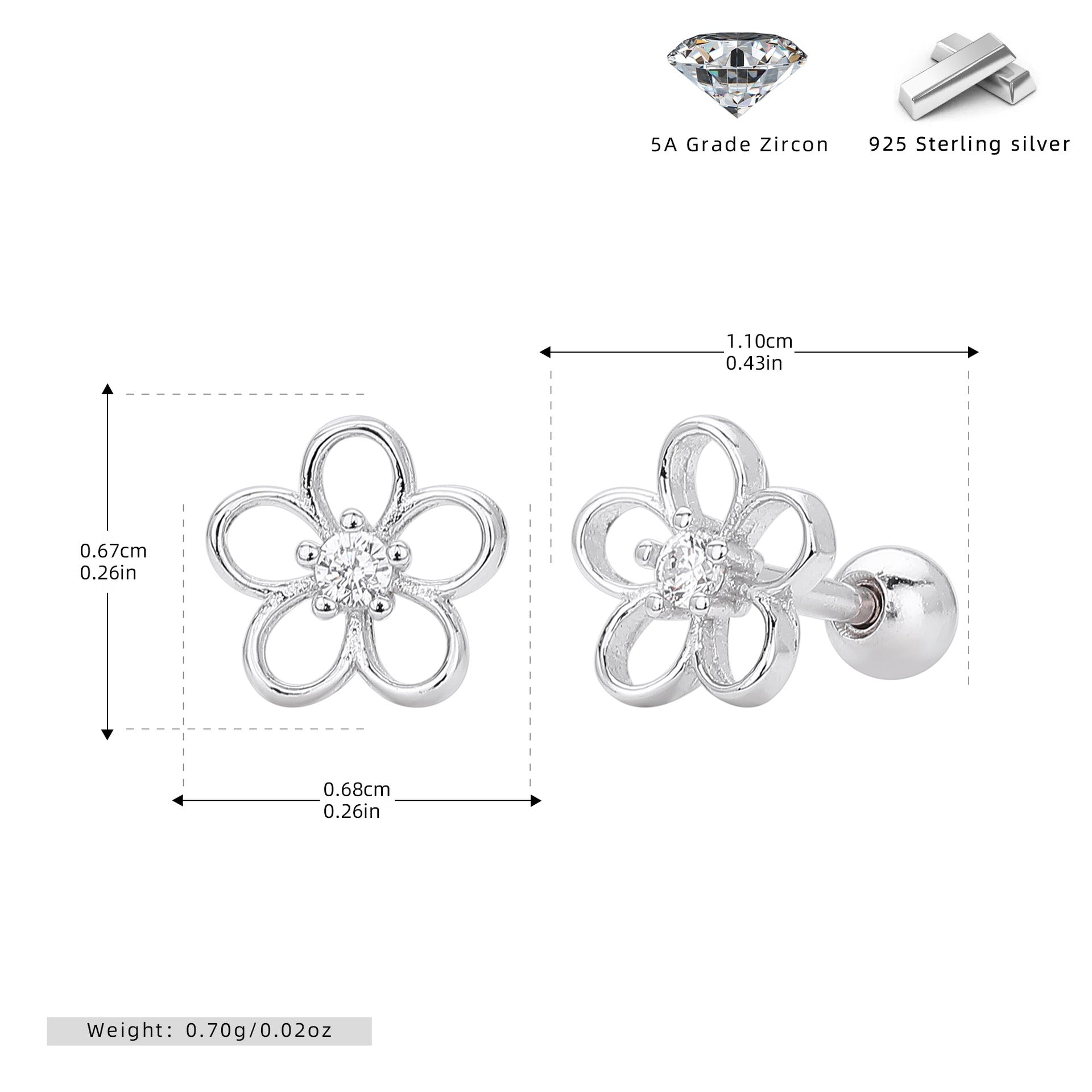 Damen Ohrstecker im floralen Design aus hochwertigem 925er Sterling Silber Shop Nory