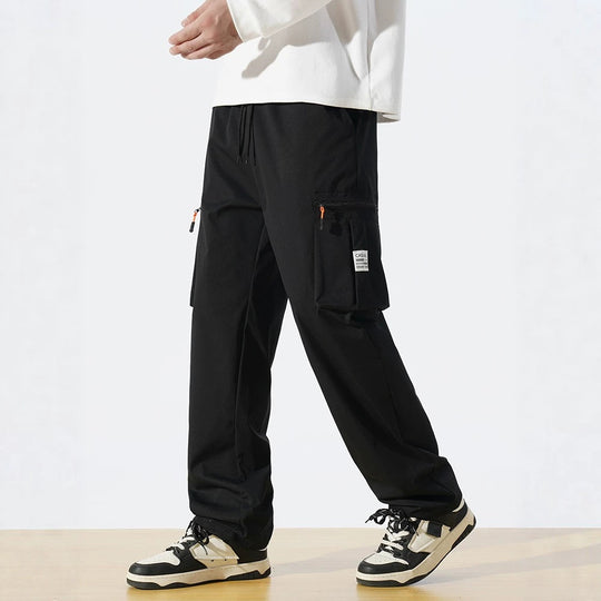 Herren Locker geschnittene Utility‑Cargohose mit Tunnelzugbund, Reißverschluss‑Beintaschen & geradem Bein Shop Nory