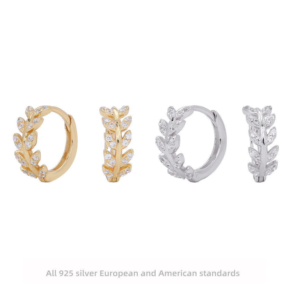 Damen Creolen mit elegantem Blätterdesign aus 925 Sterling Silber und funkelnden Zirkonia Shop Nory