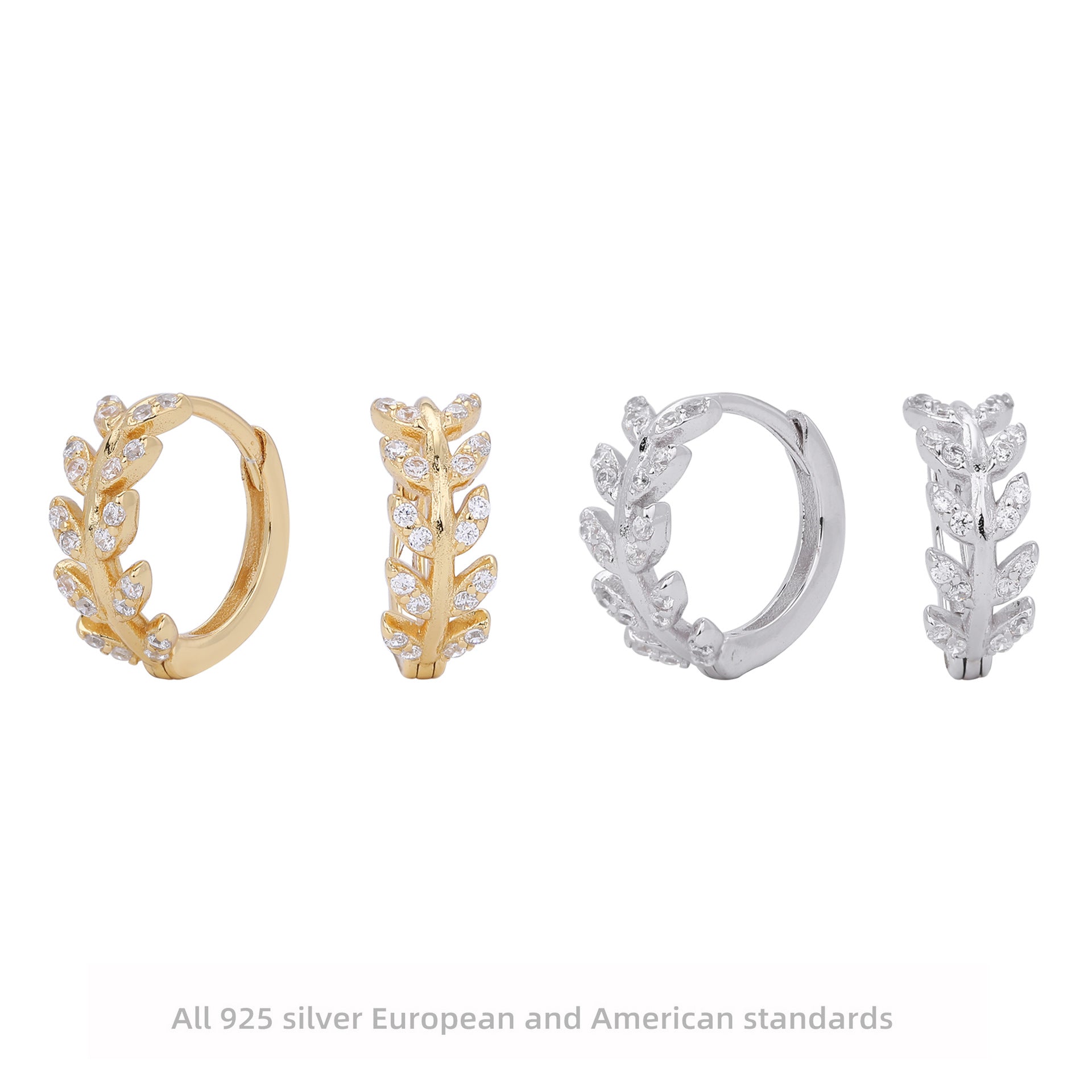 Damen Creolen mit elegantem Blätterdesign aus 925 Sterling Silber und funkelnden Zirkonia Shop Nory