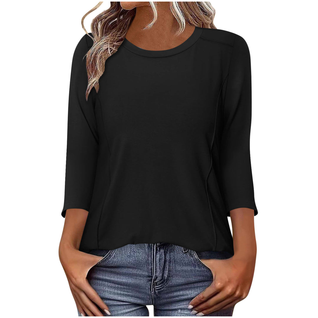 Damen nan lässiges Rundhals Shirt mit mittellangen Ärmeln und sichtbaren Nahtakzenten Shop Nory