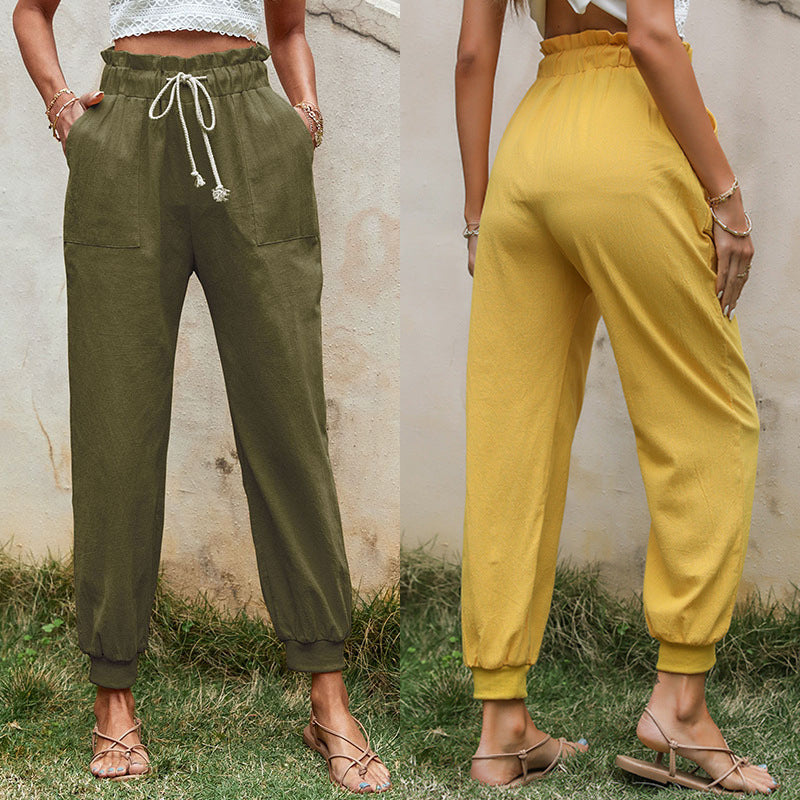 Damen Leichte Paperbag-Joggerhose mit Kordelzug, hohen Bundfalten und elastischen Bündchen Shop Nory