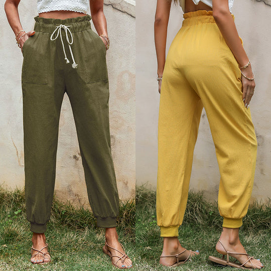 Damen Leichte Paperbag-Joggerhose mit Kordelzug, hohen Bundfalten und elastischen Bündchen Shop Nory