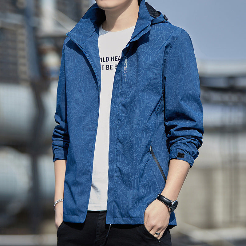 Herren leichte Kapuzen-Windjacke mit floralem Alloverprint, wasserabweisender Shell und elastischen Bündchen Shop Nory