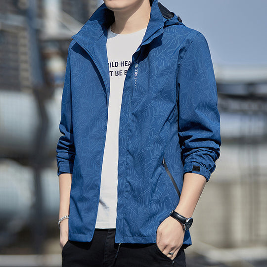 Herren leichte Kapuzen-Windjacke mit floralem Alloverprint, wasserabweisender Shell und elastischen Bündchen Shop Nory