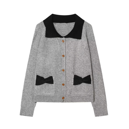 Damen Strickcardigan mit übergroßem Kragen und Schleifen‑Taschen Shop Nory