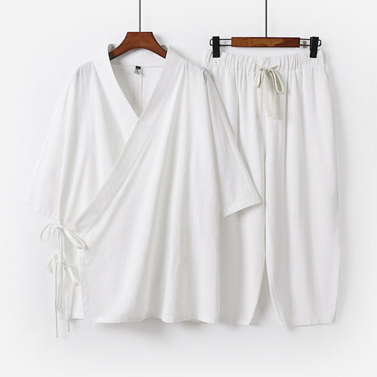 Herren Kimono-Loungewear-Set mit Wickeloberteil, Kordelbundhose und lockerer Passform Shop Nory