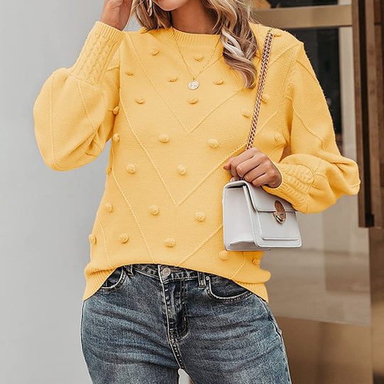 Damen nan gerippter Bobble-Pullover mit Ballonärmeln und Rundhalsausschnitt Shop Nory