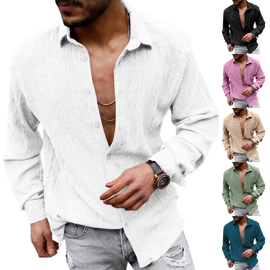 Herren lässiges Langarmhemd mit strukturiertem GewShopnorye und modernem Look