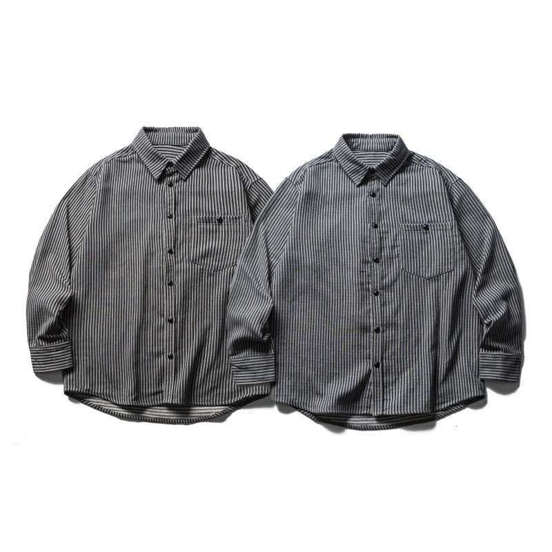 Herren Gestreiftes Oversize-Hemd aus gewaschenem Baumwollmix mit Brusttasche Shop Nory