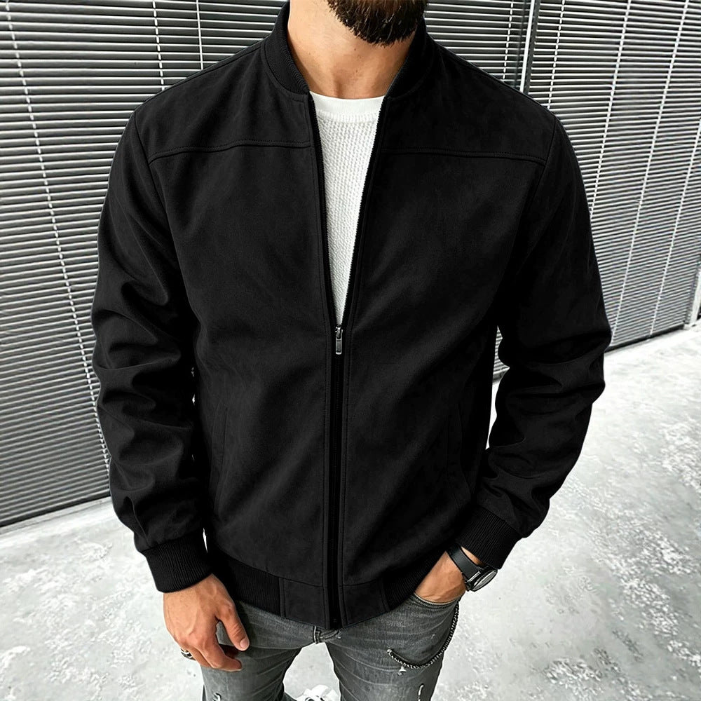 Herren Veloursleder-Optik Bomberjacke mit Reißverschluss und Rippbündchen Shop Nory