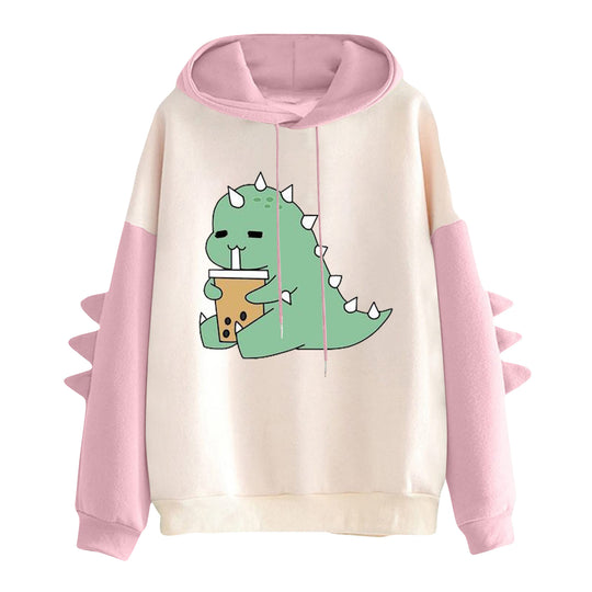 Damen nan Kapuzenpullover mit niedlichem Dinosaurier-Print und dreidimensionalen Ärmeldetails Shop Nory