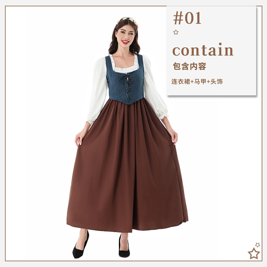 Damen nan historisches Mittelalterkleid mit geschnürter Miederweste, rüschiger Bluse und weitem Maxirock Shop Nory
