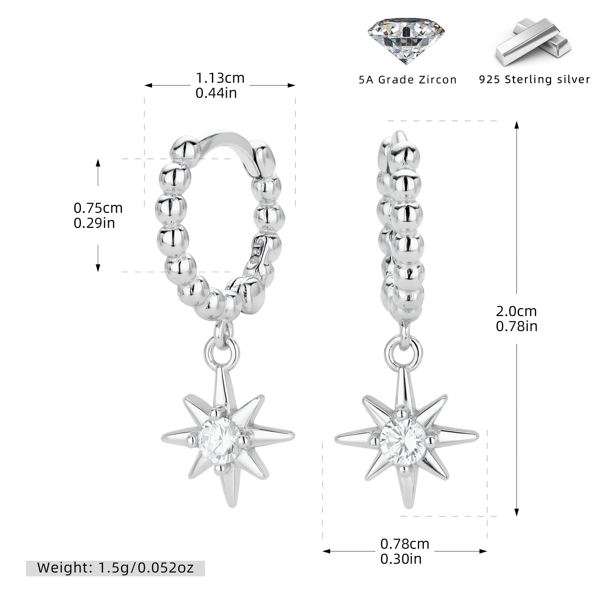 Damen Ohrhänger aus 925er Sterlingsilber mit funkelndem Zirkonanhänger Shop Nory