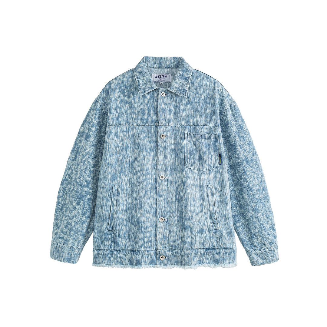 Unisex Oversized Denim‑Blousonjacke mit ausgefranster Saum und Strukturmuster Shop Nory