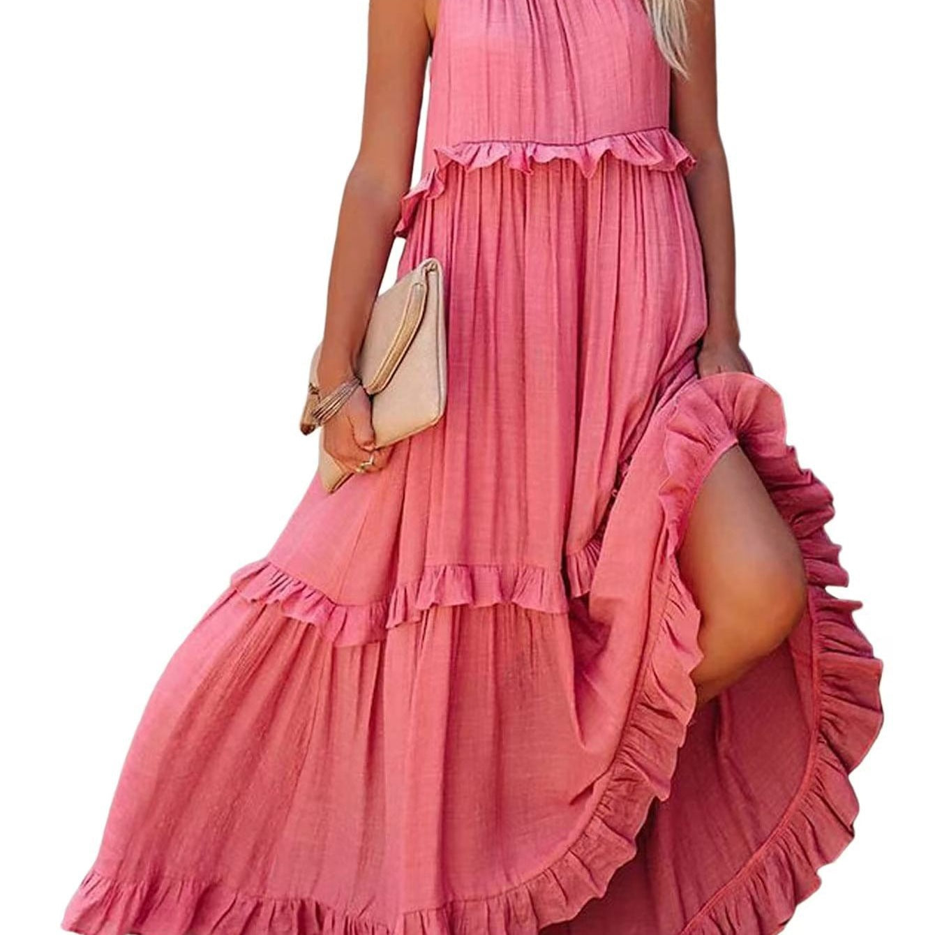 Damen Maxikleid mit Rüschendetails und luftiger Silhouette