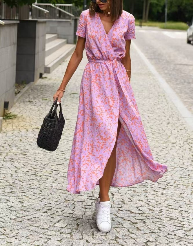 Damen Maxikleid mit Polka-Dots und seitlichem Schlitz