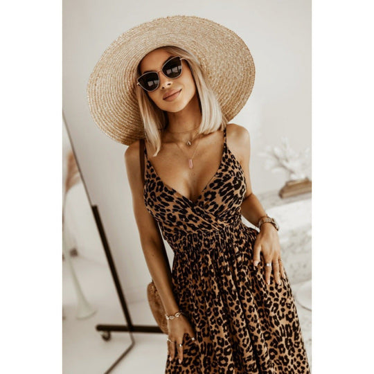 Damen Sleek Leopardenmuster Maxi Kleid
