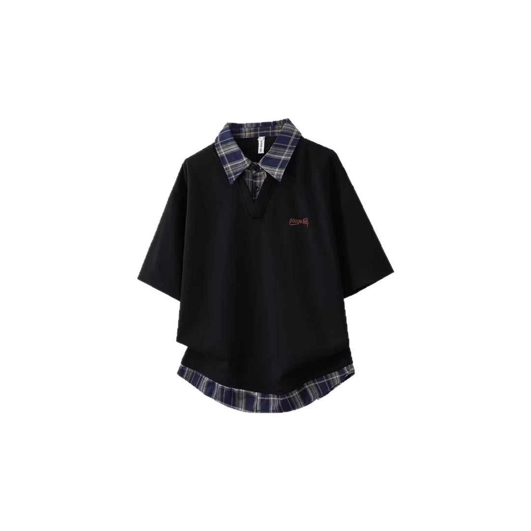 Damen Sportliches Oversized-T-Shirt mit kariertem Kragen Shop Nory