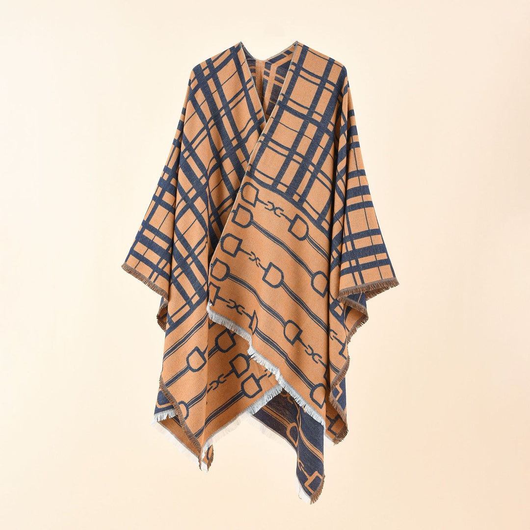Damen Jacquard-Umhang mit Steigbügel‑Motiv und Fransensaum Shop Nory