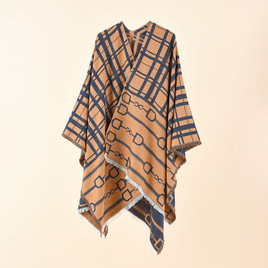 Damen Jacquard-Umhang mit Steigbügel‑Motiv und Fransensaum Shop Nory