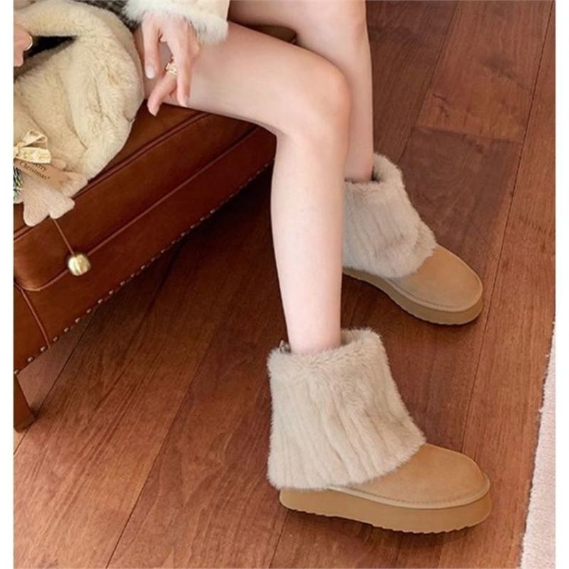 Damen Warme Kurzboots mit Kunstfellmanschette und Plateau-Sohle Shop Nory