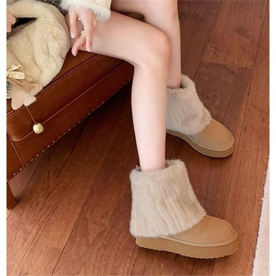 Damen Warme Kurzboots mit Kunstfellmanschette und Plateau-Sohle Shop Nory