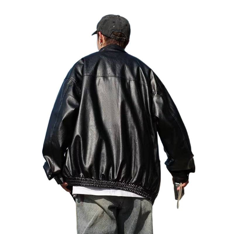 Herren Oversized Kunstlederjacke im Bomberstil mit Stehkragen und elastischem Saum Shop Nory
